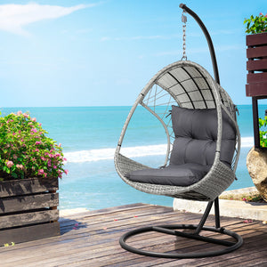 Outdoor Egg Swing Chair | Wicker Furniture | Pod Stand Armrest | Light Grey