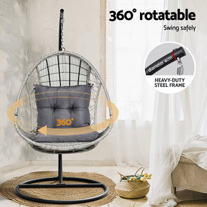 Outdoor Egg Swing Chair | Wicker Furniture | Pod Stand Armrest | Light Grey