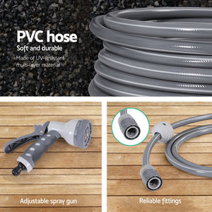 Green Fingers 30M Water Hose Reel | Retractable Auto Rewind | Wall Mount | Garden Spray Gun