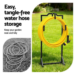 Garden Hose Holder Stand | Freestanding Metal | 4 Ground Spikes | Black