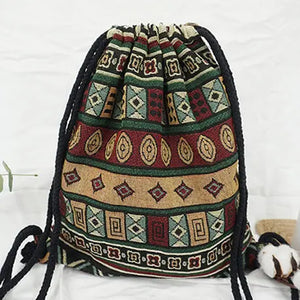 New Women's Fabric Draw String Gypsy Styled Backpack - Various Styles