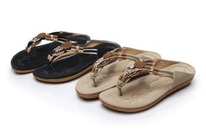 Women's Rhinestone Sandals | Soft PU Leather Flip Flops | Summer Fashion | Black & Beige | Sizes 36-41