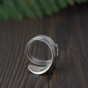 Pure 925 Sterling Silver Boho Styled Feather Ring | Adjustable