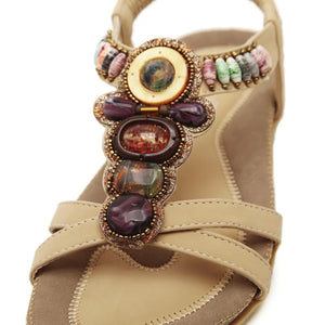 Hippie Beach Summer Sandals | Beige + Black | Sizes 5-11
