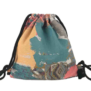 New Women's Fabric Draw String Gypsy Styled Backpack - Various Styles