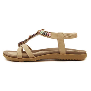 Hippie Beach Summer Sandals | Beige + Black | Sizes 5-11