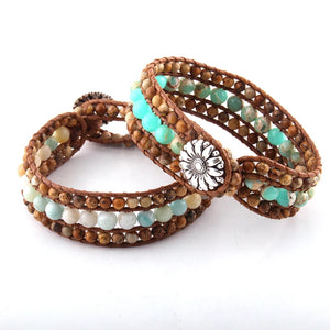 Cute Handmade Energy Beaded Bracelet With Hippie Flower