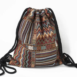 New Women's Fabric Draw String Gypsy Styled Backpack - Various Styles