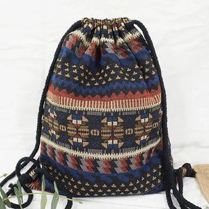 New Women's Fabric Draw String Gypsy Styled Backpack - Various Styles