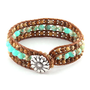 Cute Handmade Energy Beaded Bracelet With Hippie Flower