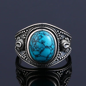 Beauitful 925 Silver Bohemian Finger Ring With Natural Turquoise Stone | Size 6-10