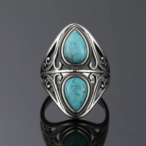 Unique Duel Turquoise Stoned Bohemian Finger Ring | Size 6-10