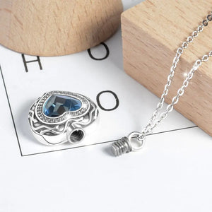 Silver Heart Cremation & Ashes Urn Pendant Necklace With Zircon Stone