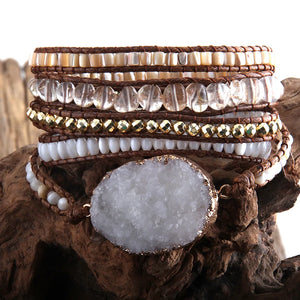 Hippie Styled Bracelet With Large Druzy Stone Charm | Handmade In White