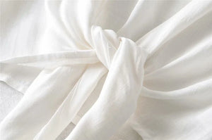 Boho Butterfly Sleeve Ruffle Crop Top | Cotton Linen Tie-Front Blouse (White or Yellow)