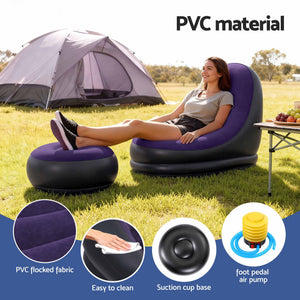 Inflatable Chair & Ottoman | Blow Up Camping Air Sofa Set | Purple