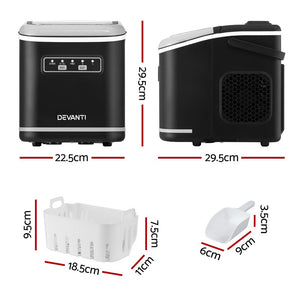 Devanti Ice Maker | Portable | 12kg | Self-Cleaning | Countertop | Black