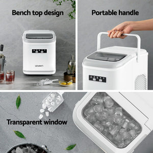 Devanti Ice Maker | Portable | 12kg | Self-Cleaning | Countertop | White