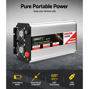 Giantz Power Inverter | 1000W or 2000W | Pure Sine Wave | 12V-240V | Camping | Boat | Caravan