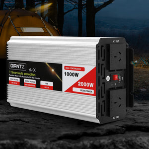 Giantz Power Inverter | 1000W or 2000W | Pure Sine Wave | 12V-240V | Camping | Boat | Caravan