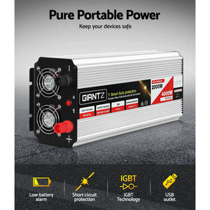 Giantz Power Inverter | 2000W or 4000W | Pure Sine Wave | 12V-240V | Camping | Boat | Caravan