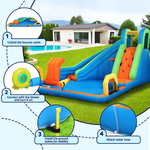 AirMyFun Kids Inflatable Water Slide | Splash Park with Cannon & Castle | 427x374cm