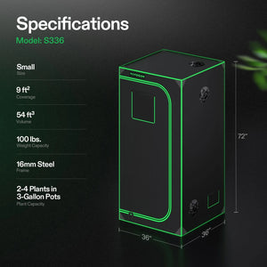 Indoor Grow Tent | 91cm x 91cm x 183cm | 600D Oxford | Lightproof Mylar Lined