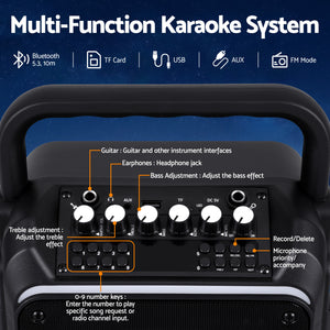 Portable Karaoke Machine | 2 Wireless Microphones | Bluetooth 5.3