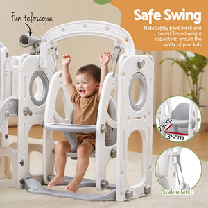 Keezi Kids Outdoor Playset | Slide Swing Basketball Hoop Football | 132cm | Grey