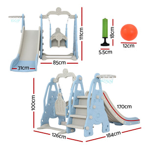 Slide Swing Set | Basketball Hoop | Outdoor Playground Toy | 170cm Blue
