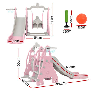 Slide Swing Set | Basketball Hoop | Outdoor Playground Toy | 170cm Pink