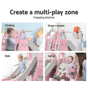Slide Swing Set | Basketball Hoop | Outdoor Playground Toy | 170cm Pink