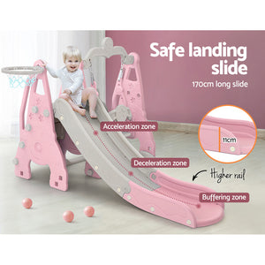 Slide Swing Set | Basketball Hoop | Outdoor Playground Toy | 170cm Pink