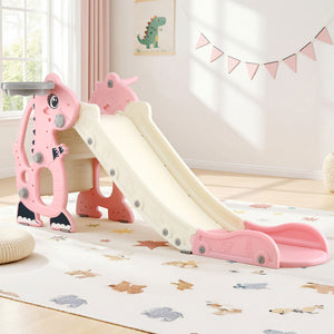 Dragon Kids Slide | 125cm | Basketball Hoop + Telescope | Pink