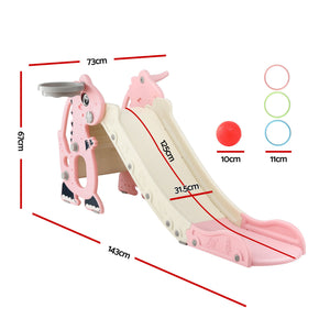 Dragon Kids Slide | 125cm | Basketball Hoop + Telescope | Pink