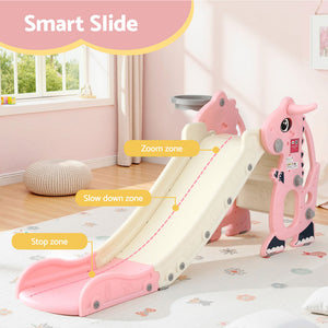 Dragon Kids Slide | 125cm | Basketball Hoop + Telescope | Pink