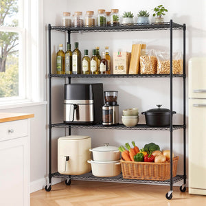 Kitchen Storage Rack | 4-Tier Adjustable Metal Shelving with Wheels | 152 x 45 x 187cm