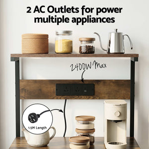 Kitchen Rack | 4-Tier Microwave Stand | Power Outlets & 6 Hooks
