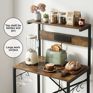 Kitchen Rack | 4-Tier Microwave Stand | Power Outlets & 6 Hooks