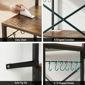 Kitchen Rack | 4-Tier Microwave Stand | Power Outlets & 6 Hooks
