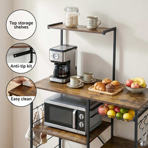 Kitchen Rack | 4-Tier Microwave Stand | Pull-Out Basket & 6 Hooks