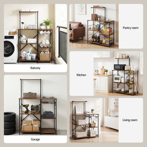 Kitchen Rack | 4-Tier Microwave Stand | Pull-Out Basket & 6 Hooks