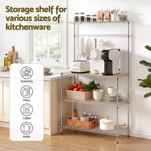 Metal Kitchen Rack | 4-Tier Microwave Stand | Silver | 90 x 151cm