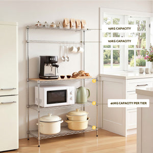 Metal Kitchen Rack | 4-Tier Microwave Stand | Silver | 90 x 151cm