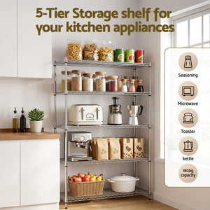 Kitchen Storage Rack | 5-Tier Adjustable Metal Shelving | 120 x 45 x 179cm