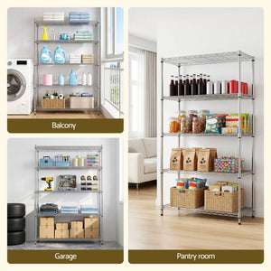 Kitchen Storage Rack | 5-Tier Adjustable Metal Shelving | 120 x 45 x 179cm