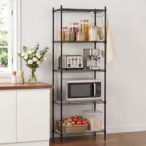 Kitchen Shelving Unit | 5-Tier Adjustable Metal Rack | 55 x 30 x 150cm | Black