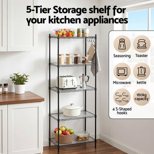 Kitchen Shelving Unit | 5-Tier Adjustable Metal Rack | 55 x 30 x 150cm | Black