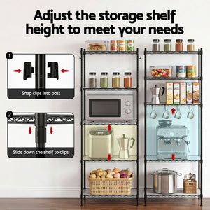 Kitchen Shelving Unit | 5-Tier Adjustable Metal Rack | 55 x 30 x 150cm | Black