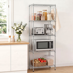 Kitchen Shelving Unit | 5-Tier Adjustable Metal Rack | 60 x 35 x 150cm | Silver